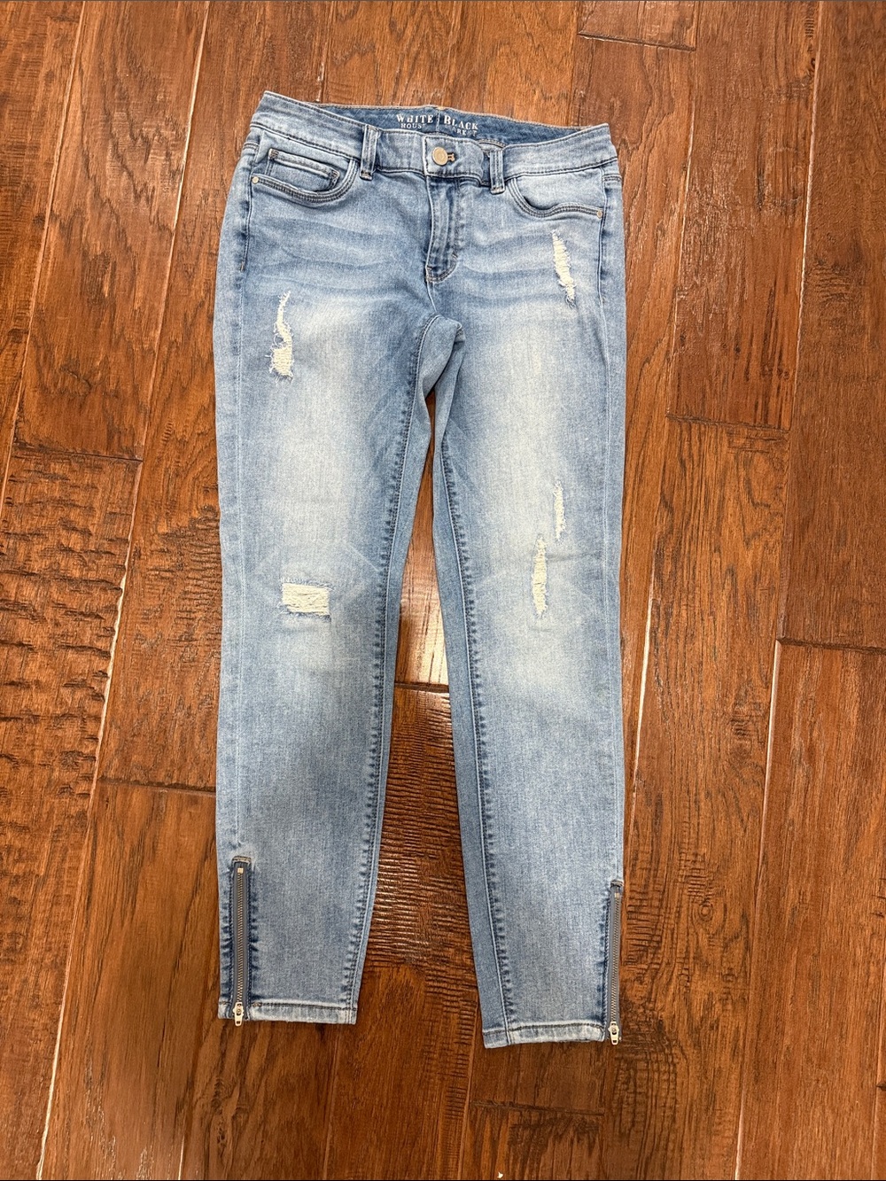 White House Black Market Light Blue Distressed Skinny Jeans with Ankle Zips